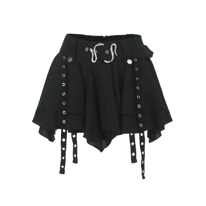 Gothic Punk Asymmetrical Skirt - Women's Heavy Metal Retro Mini Skirt, Dark Alternative Fashion,Edgy Streetwear