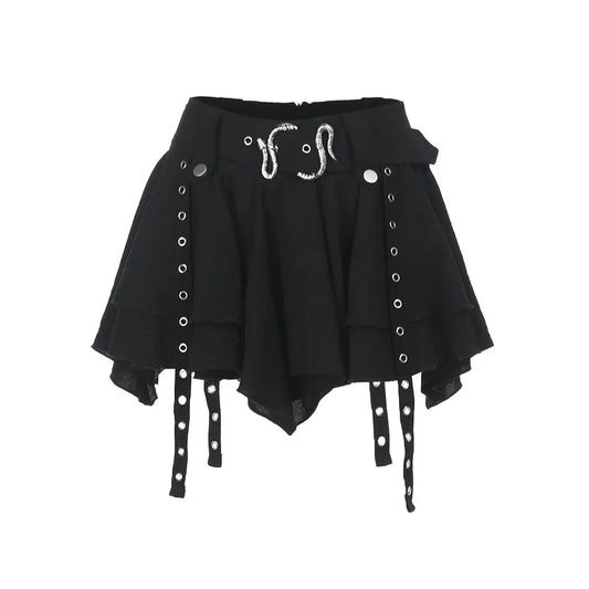 Gothic Punk Asymmetrical Skirt - Women's Heavy Metal Retro Mini Skirt, Dark Alternative Fashion,Edgy Streetwear