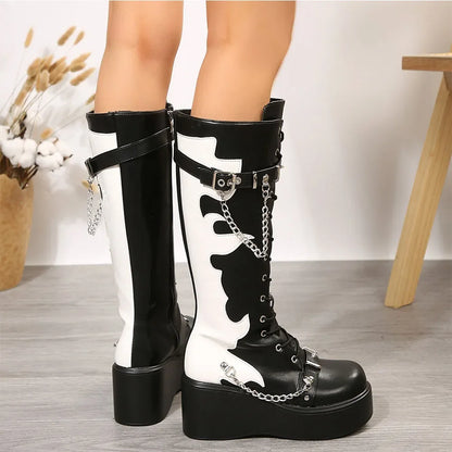 Platform brand new Design Gothic Street Women Boots Wedge High Heel Mary Janes Cosplay Dark Black Shoes For Woman Lolita Booties