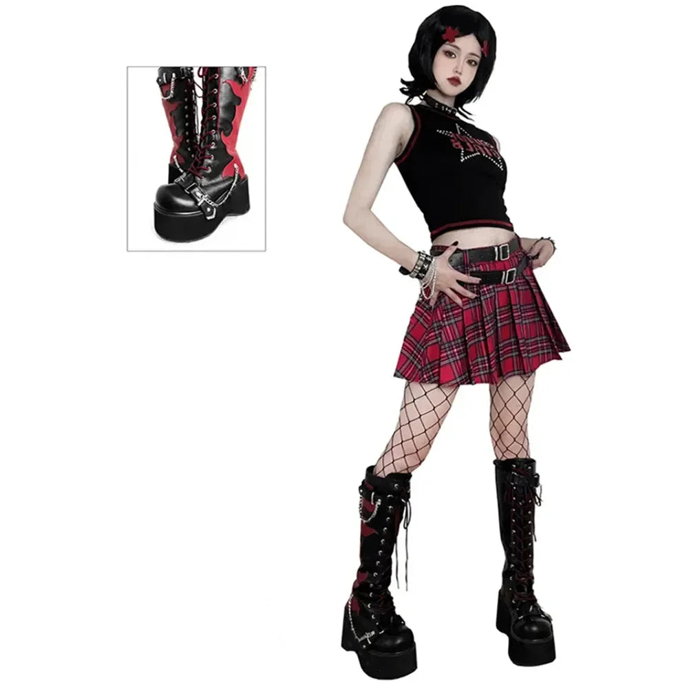 Platform brand new Design Gothic Street Women Boots Wedge High Heel Mary Janes Cosplay Dark Black Shoes For Woman Lolita Booties