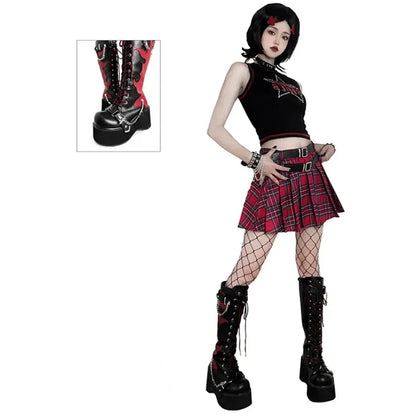 Platform brand new Design Gothic Street Women Boots Wedge High Heel Mary Janes Cosplay Dark Black Shoes For Woman Lolita Booties