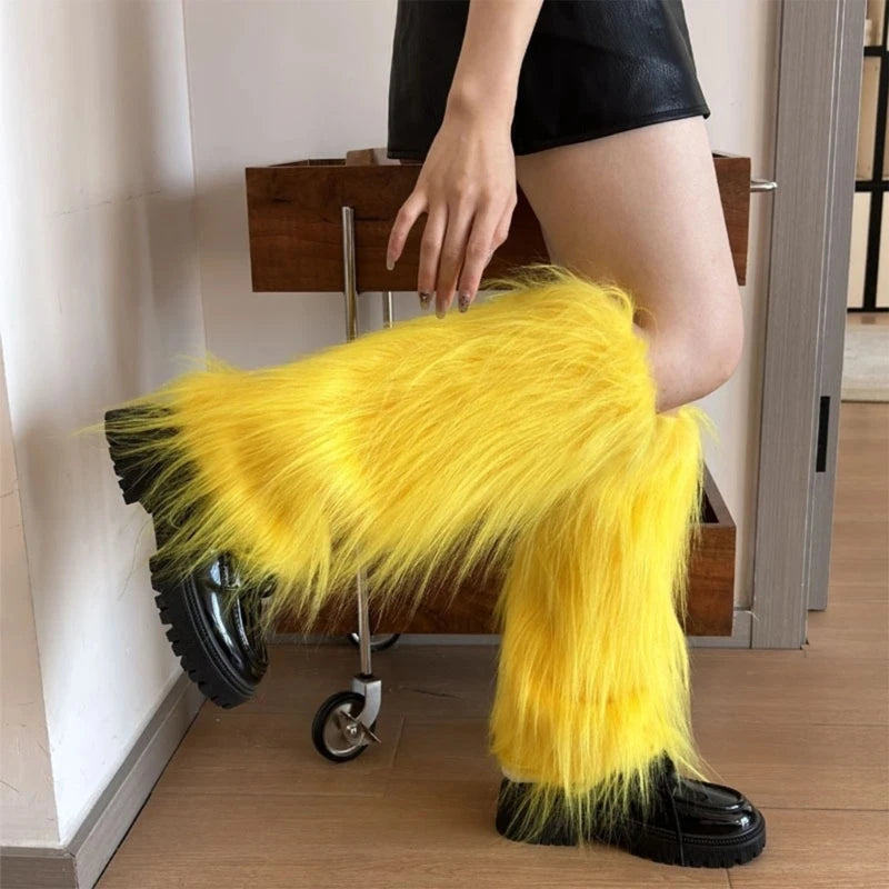 Harajuku Punk Fuzzy Leg Warmers for Women Soft Thickened Plush Boot Cuffs Covers for Winter Fashion and Costume Parties