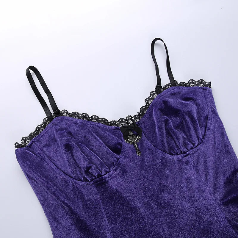 Goth Purple Dress Vintage Velvet A Line Lolita Dress Aesthetic Gothic High Waist Ladies Club Party Dresses