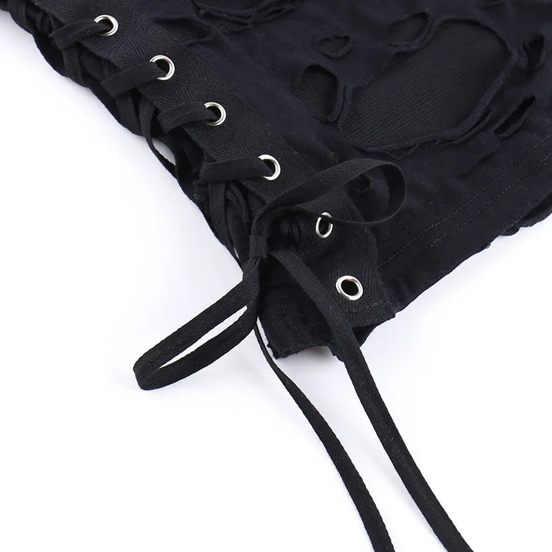 Gothic Crop Tops Tanks Trendy Camisole Fishnet Backless  Vest