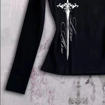 Harajuku Aesthetics Punk Letter cross Print Y2K T-shirt Hip Hop Streetwear Baby Tee Fashion Goth High Street Long sleeve Tops