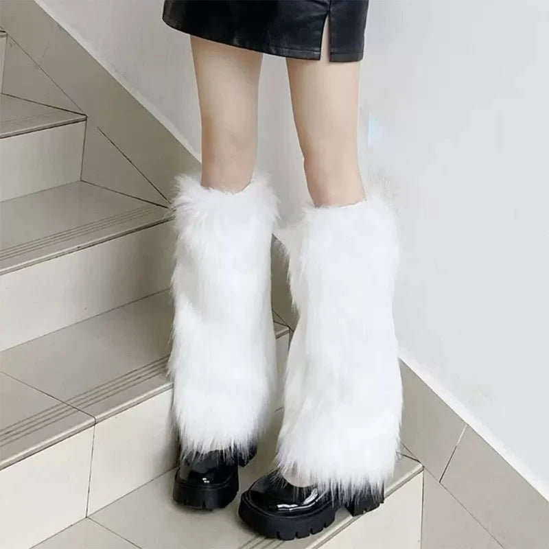 Harajuku Punk Fuzzy Leg Warmers for Women Soft Thickened Plush Boot Cuffs Covers for Winter Fashion and Costume Parties