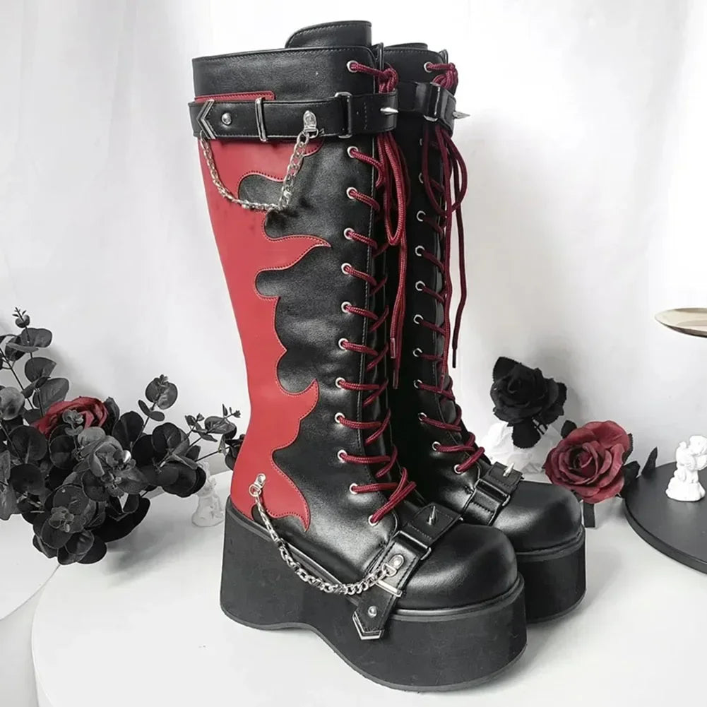 Platform brand new Design Gothic Street Women Boots Wedge High Heel Mary Janes Cosplay Dark Black Shoes For Woman Lolita Booties