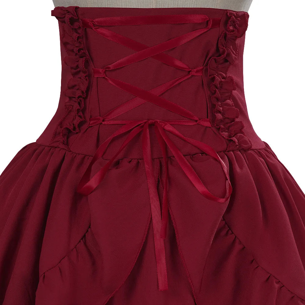 Victorian Period Skirt Girls Black Gothic Style Multi-layer Cake Half Dress Princess Cosplay Banquet Lolita