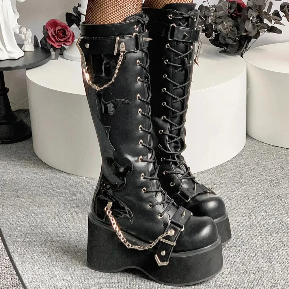 Platform brand new Design Gothic Street Women Boots Wedge High Heel Mary Janes Cosplay Dark Black Shoes For Woman Lolita Booties