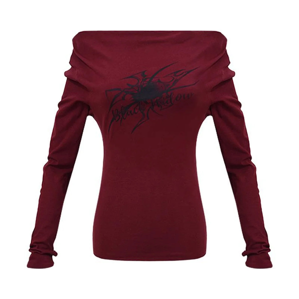 Gothic Print T-Shirts Long Sleeve Off the Shoulders Tops