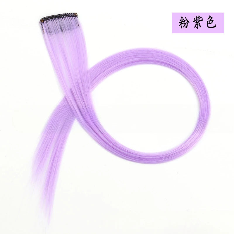 Colorful Highlight Clip in Straight Hair Extensions 50cm Synthetic Hairpieces