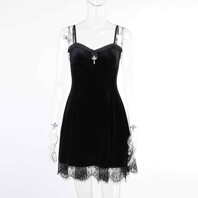 Goth Purple Dress Vintage Velvet A Line Lolita Dress Aesthetic Gothic High Waist Ladies Club Party Dresses