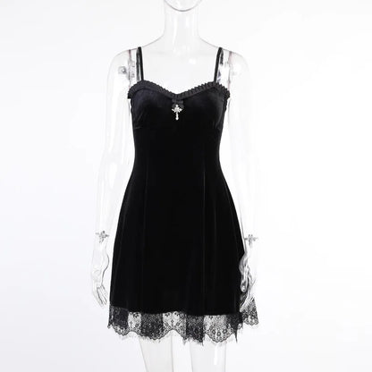 Goth Purple Dress Vintage Velvet A Line Lolita Dress Aesthetic Gothic High Waist Ladies Club Party Dresses