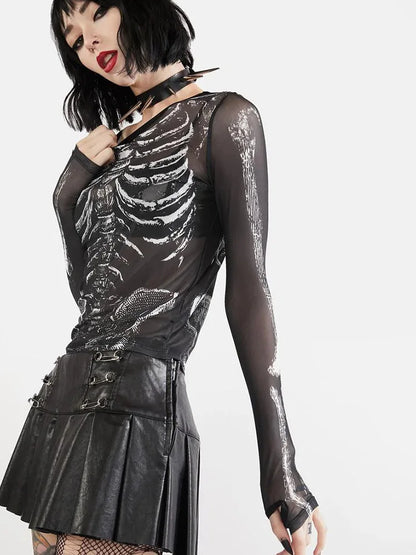 Gothic Skeleton Pattern Round Neck Long Sleeve