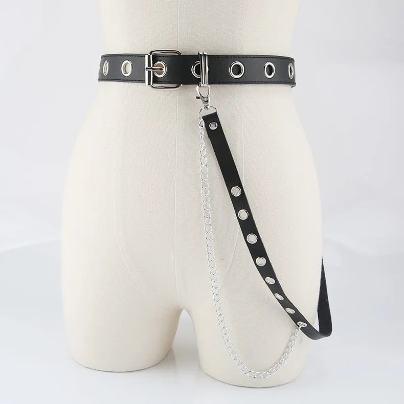Gothic Style Double-breasted Buttonhole Belt Decoration Waist Chain Strap