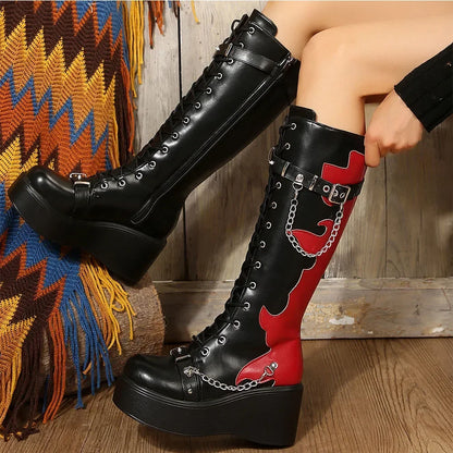 Platform brand new Design Gothic Street Women Boots Wedge High Heel Mary Janes Cosplay Dark Black Shoes For Woman Lolita Booties