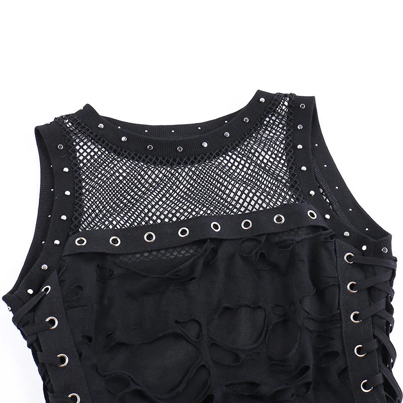 Gothic Crop Tops Tanks Trendy Camisole Fishnet Backless  Vest