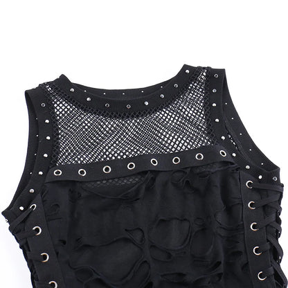 Gothic Crop Tops Tanks Trendy Camisole Fishnet Backless  Vest