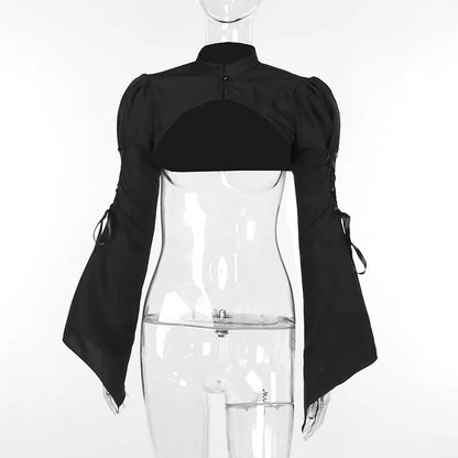 Dark Black Goth Vintage Flared Sleeve Lace Shoulder Cover