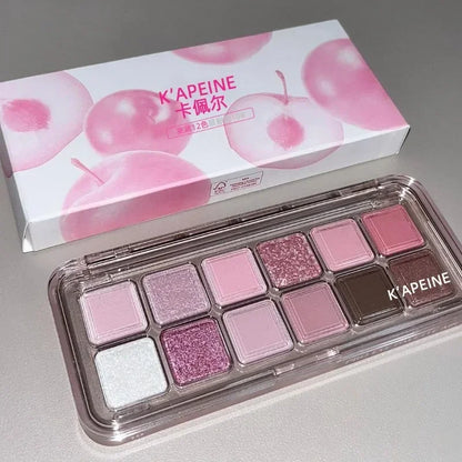 12 Colors Pink Eye Shadow Pallet Clear Glitter Pearl