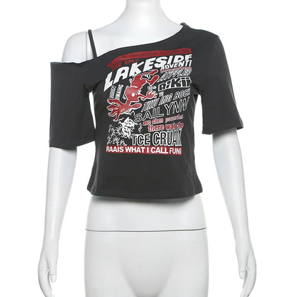 Gothic Print Tee Off Shoulder