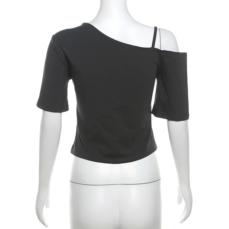 Gothic Print Tee Off Shoulder