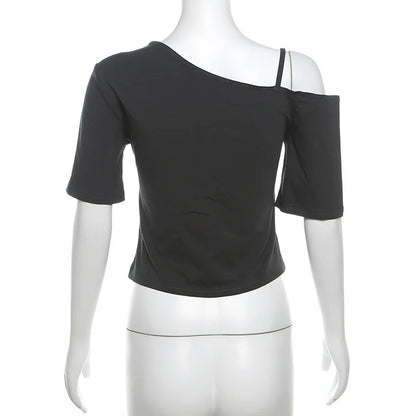 Gothic Print Tee Off Shoulder