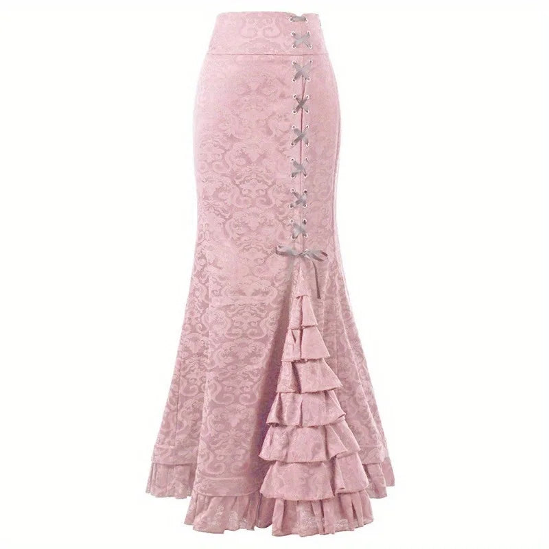 Skirts for Women's Gothic Skirts Jacquard Long Skirts Lace-up Hip Fishtail Skirts