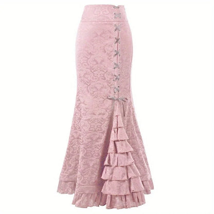 Skirts for Women's Gothic Skirts Jacquard Long Skirts Lace-up Hip Fishtail Skirts