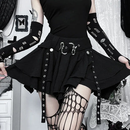 Gothic Punk Asymmetrical Skirt - Women's Heavy Metal Retro Mini Skirt, Dark Alternative Fashion,Edgy Streetwear