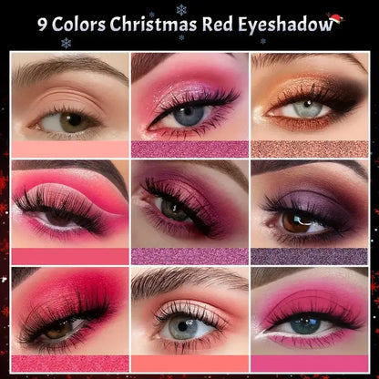 9-Grid Red Eyeshadow Palette Eye Shadow Makeup Long Lasting