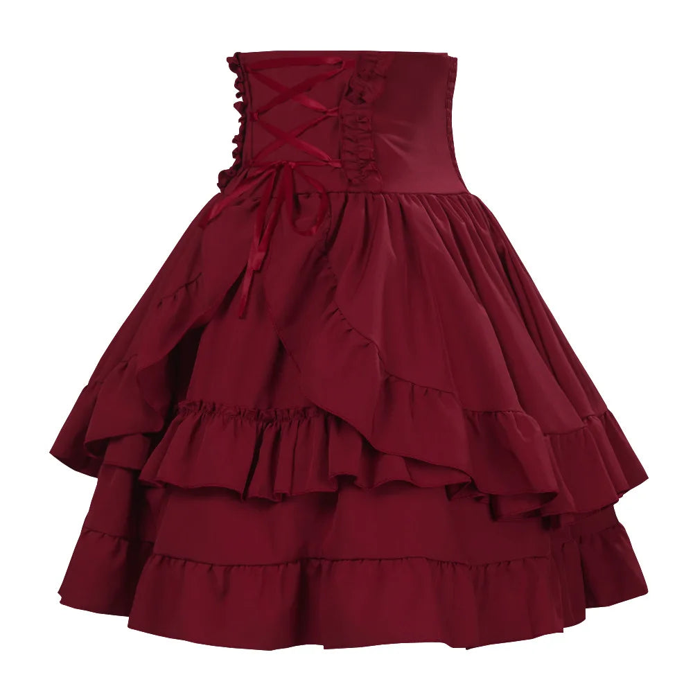Victorian Period Skirt Girls Black Gothic Style Multi-layer Cake Half Dress Princess Cosplay Banquet Lolita