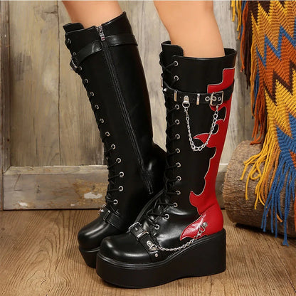 Platform brand new Design Gothic Street Women Boots Wedge High Heel Mary Janes Cosplay Dark Black Shoes For Woman Lolita Booties