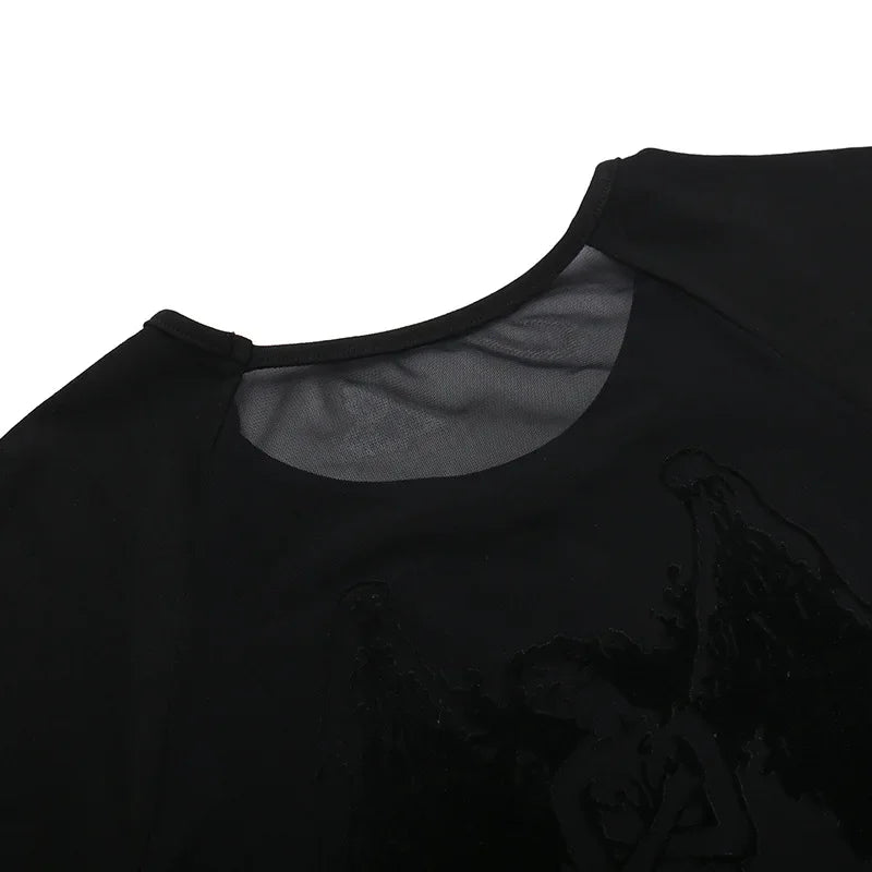 Gothic See Through Angel Graphic Print T-shirt