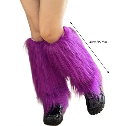 Harajuku Punk Fuzzy Leg Warmers for Women Soft Thickened Plush Boot Cuffs Covers for Winter Fashion and Costume Parties