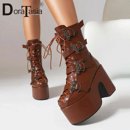 Ladies Goth Platform Boots Fashion Zip Faux Fur Chunky High Heels women's Boots Party Street Autumn Winter Woman Shoes