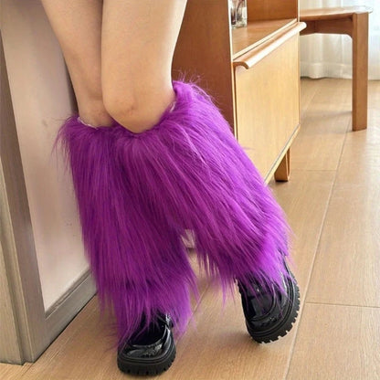 Harajuku Punk Fuzzy Leg Warmers for Women Soft Thickened Plush Boot Cuffs Covers for Winter Fashion and Costume Parties