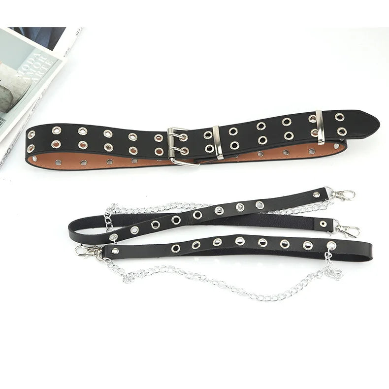 Gothic Style Double-breasted Buttonhole Belt Decoration Waist Chain Strap