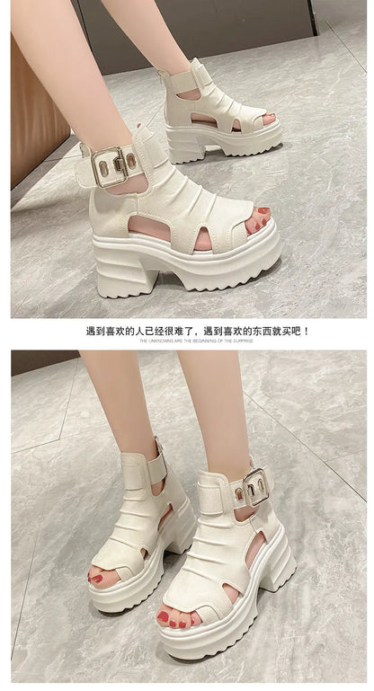 Gothic Platform Sandals Women Summer Wedges Peep Toe Gladiator Shoes Woman Thick Bottom 8cm High Heels Sandalias Mujer