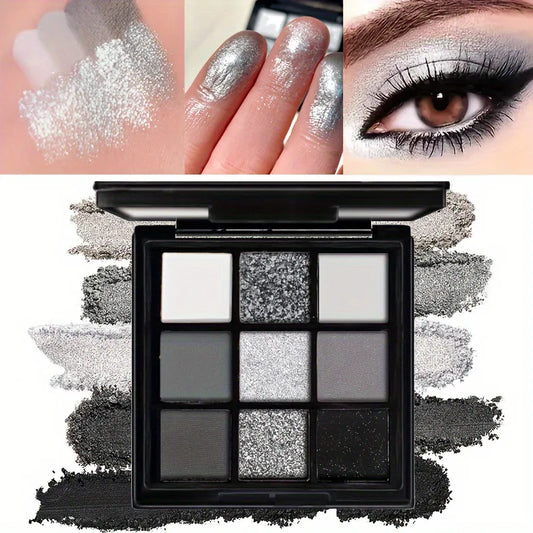 9 Colors Eye Shadow Palette Dark Black Grey Silvery Shimmer Matte Finish Smokey Style Makeup