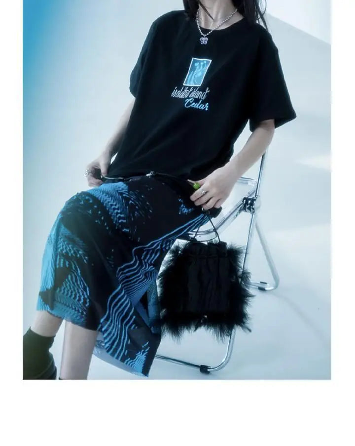 KOSAHIKI Gothic Pleated Skirts Womens Blue Saia Black Butterfly Print High Waist Skirt Woman Y2k Faldas Mujer Moda 2025 Korean
