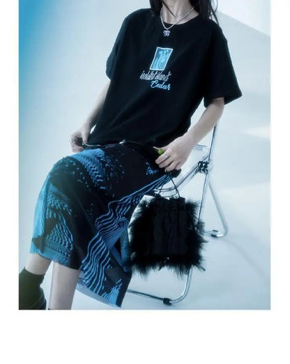 KOSAHIKI Gothic Pleated Skirts Womens Blue Saia Black Butterfly Print High Waist Skirt Woman Y2k Faldas Mujer Moda 2025 Korean