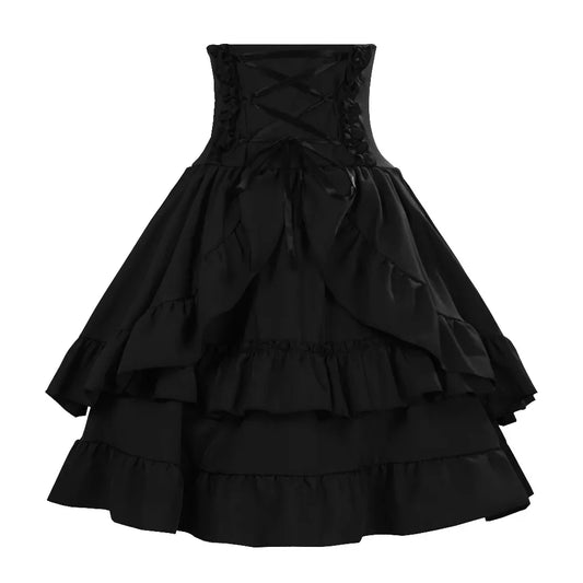 Victorian Period Skirt Girls Black Gothic Style Multi-layer Cake Half Dress Princess Cosplay Banquet Lolita