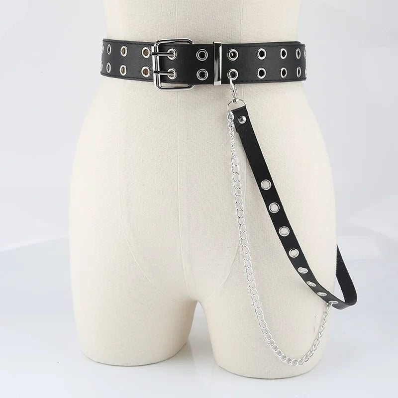 Gothic Style Double-breasted Buttonhole Belt Decoration Waist Chain Strap