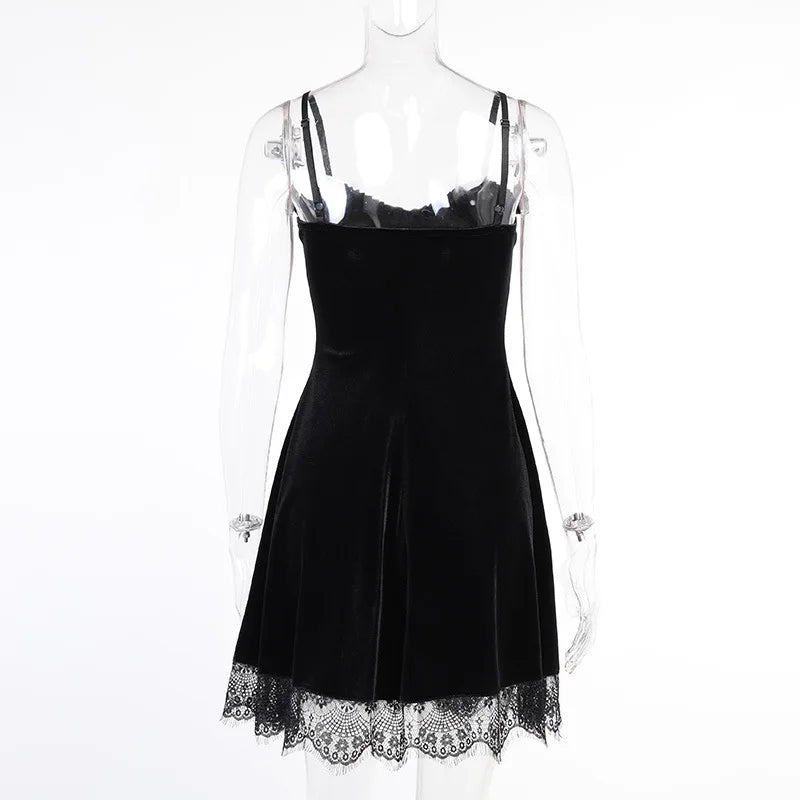 Goth Purple Dress Vintage Velvet A Line Lolita Dress Aesthetic Gothic High Waist Ladies Club Party Dresses