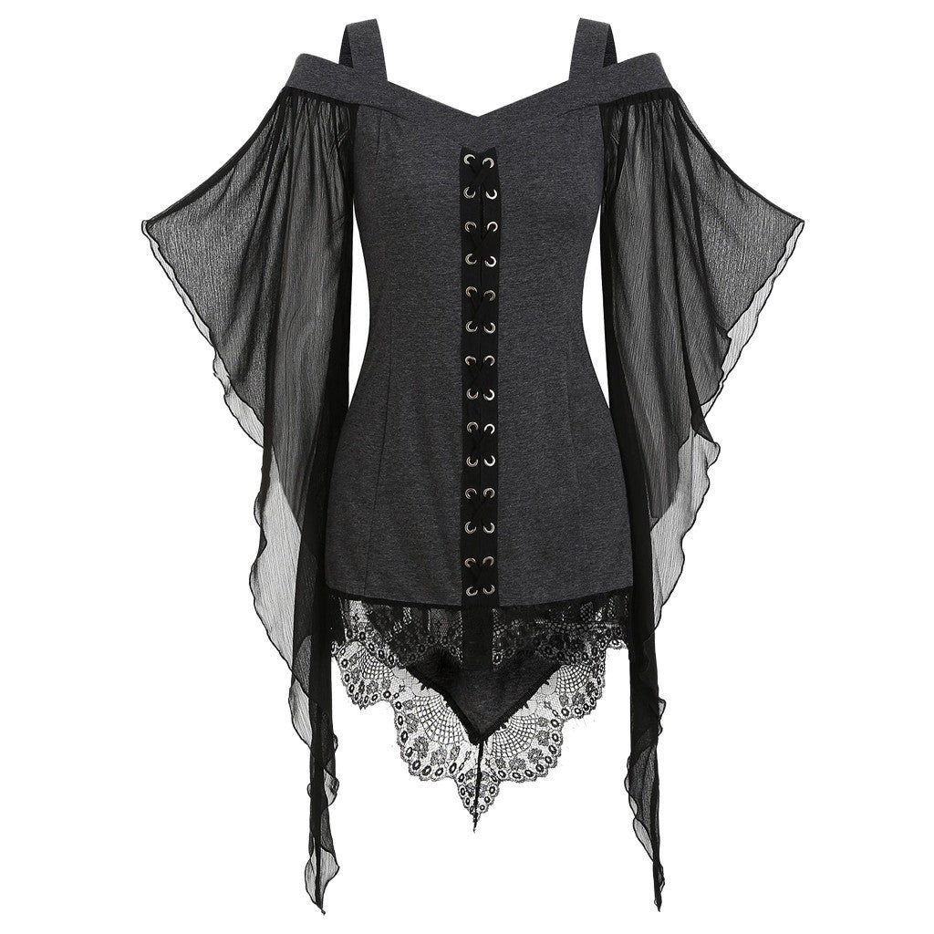 Gothic Swing Sleeve Irregular Panel Chiffon Shirt