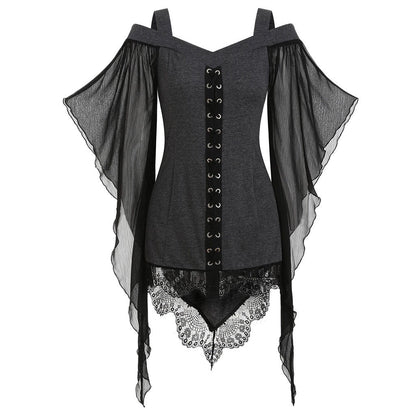 Gothic Swing Sleeve Irregular Panel Chiffon Shirt