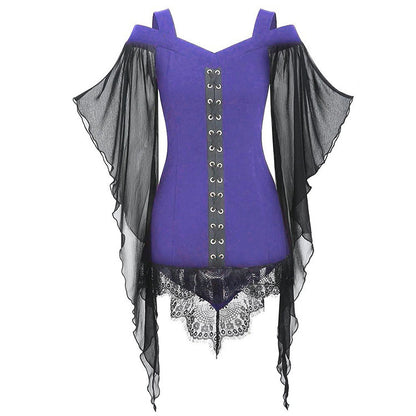 Gothic Swing Sleeve Irregular Panel Chiffon Shirt