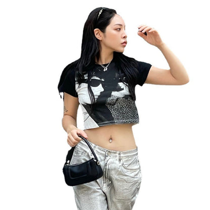 Retro Spice Street Goth Head Print Short Sleeve T-Shirt